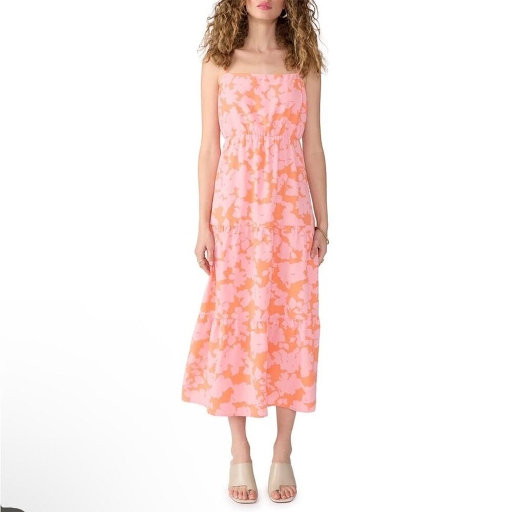 Social Standard by Sanctuary Pink Orange Tiered Tank Midi Dress NWT XL